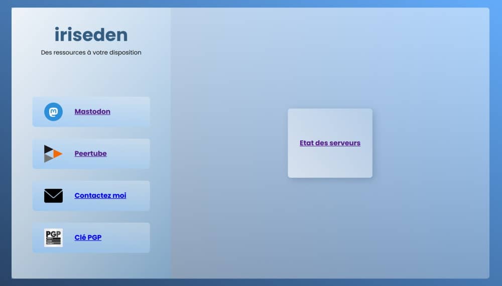 Capture d'écran de la page web d'Iriseden présentant les services mis à disposition du public